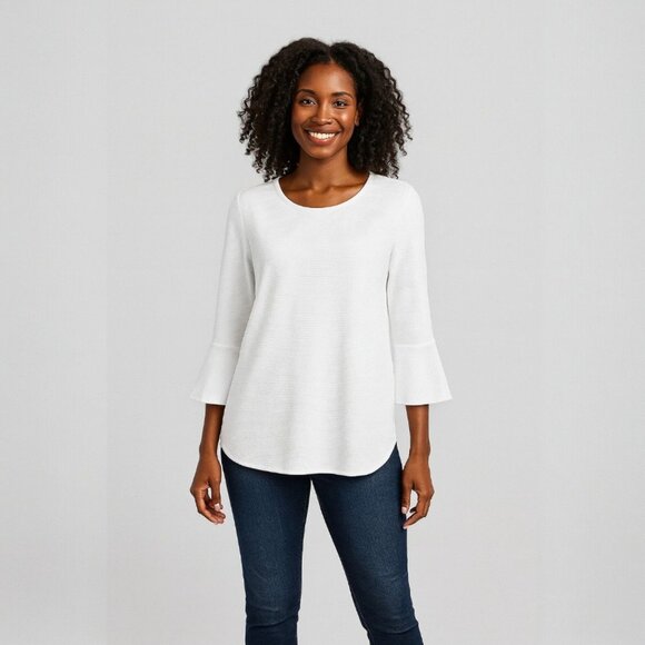 Papillon White Textured Bell Sleeve Blouse Womens SZ M Tunic Top Work Casual NWT - Picture 5 of 9